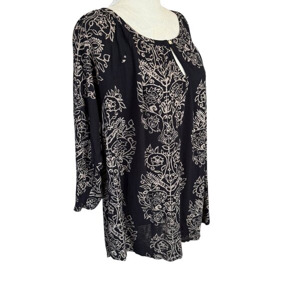 Lucky Brand black and tan 3/4 sleeve one button keyhole blouse women's size 2X - Picture 2 of 8
